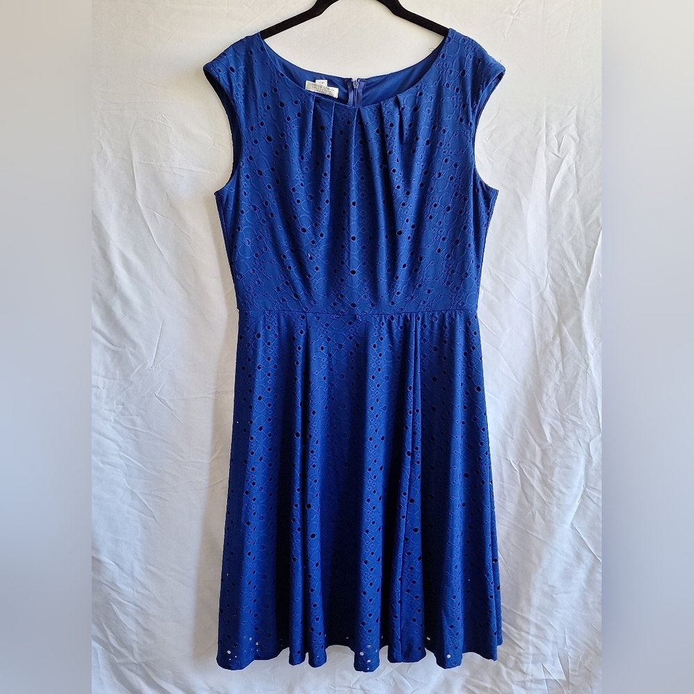London Style Royal Blue Eyelet Fit & Flare Midi Dress